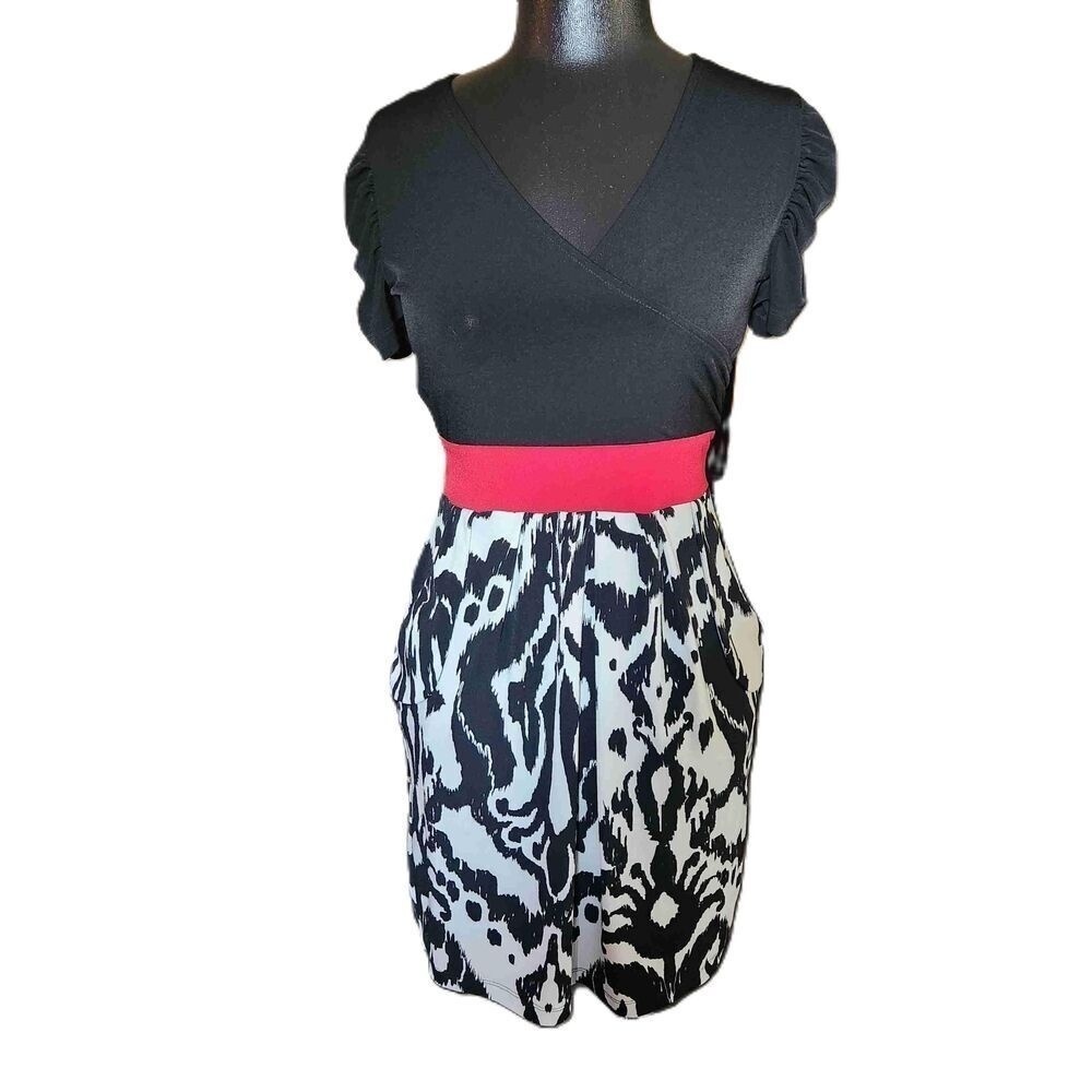 Sweet Storm Black Red Animal Print V Neck Dress Size Small